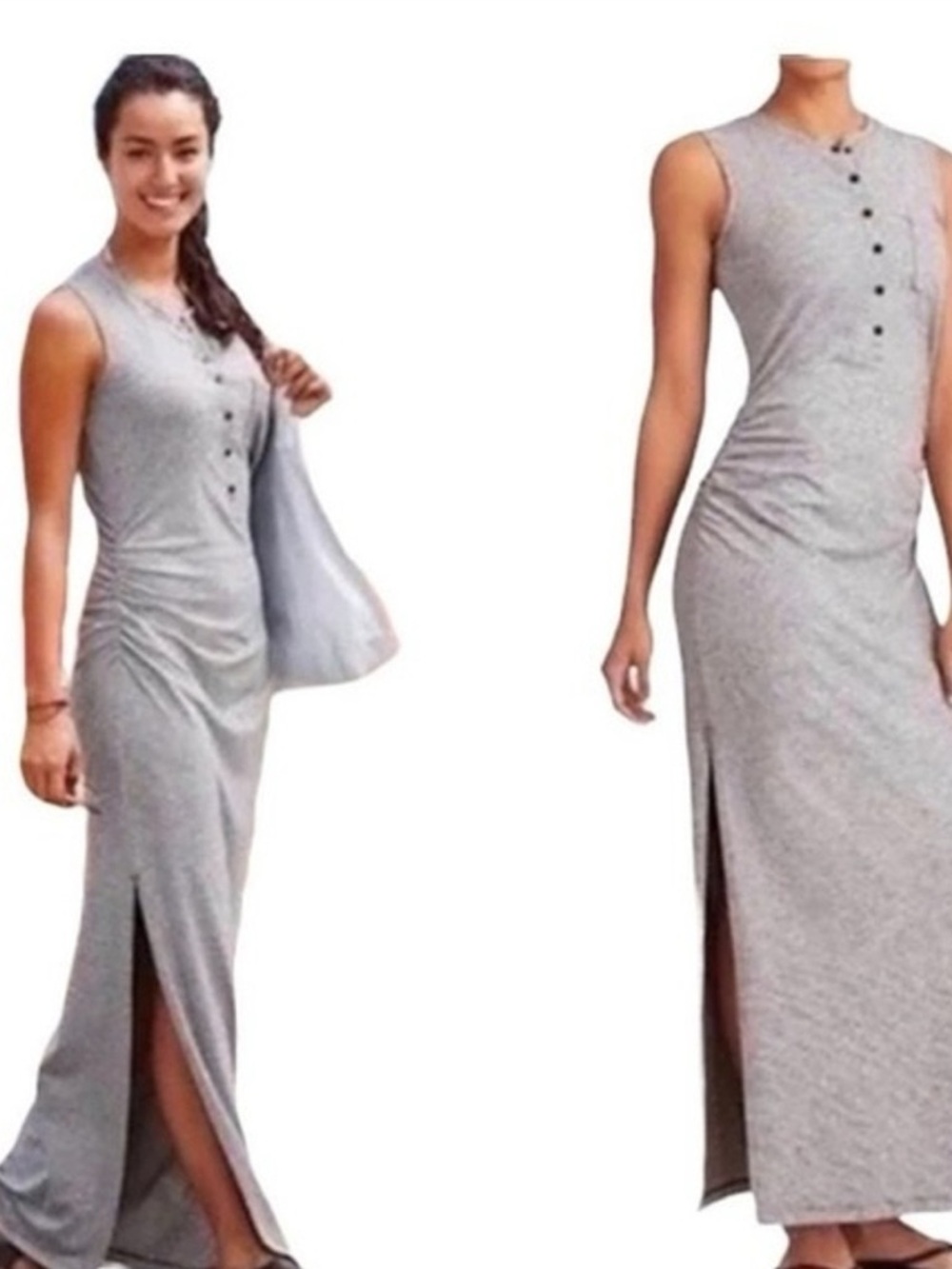 Athleta Stripped Button Down Ruched Maxi Dress S